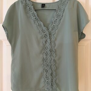 SHEIN Sage Green Lace Accent Blouse